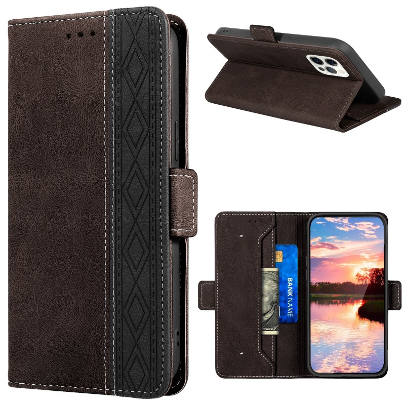 Business Splicing Mobile Phone Leather Case with Magnetic Flip Cover